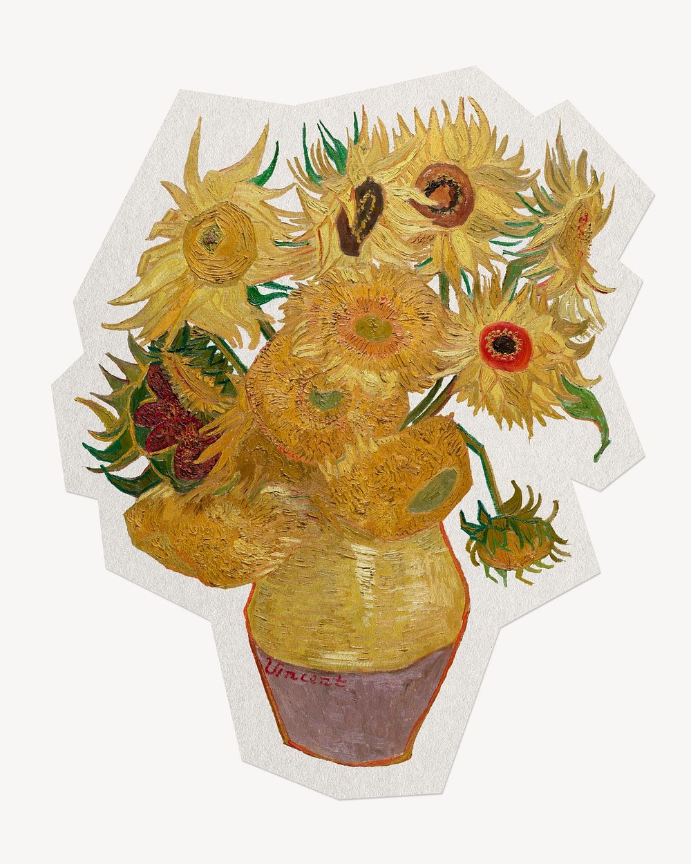 Van Gogh's Vase with Twelve Sunflowers, paper collage element, remixed by rawpixel.