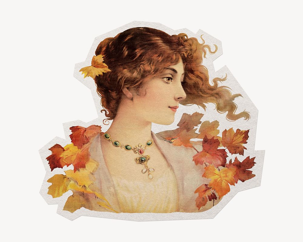 Aesthetic Autumn woman, paper collage element, remixed by rawpixel.
