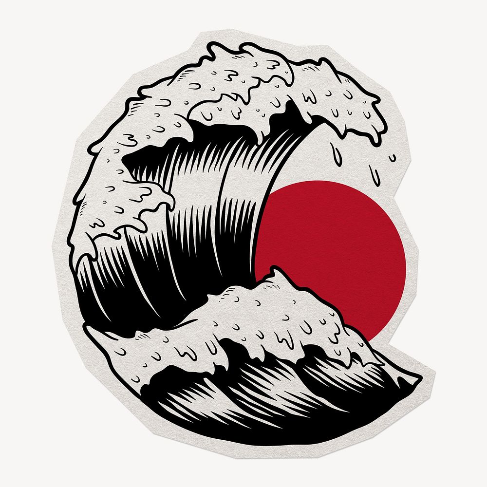 Japanese wave illustration, paper cut isolated design