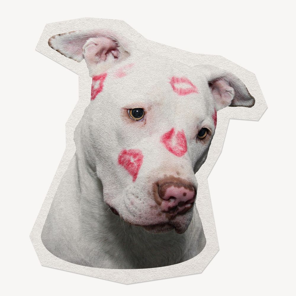 Dog with lipstick kisses, paper cut isolated design