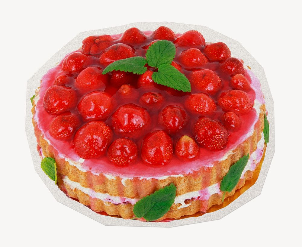Strawberry cake, dessert paper cut isolated design