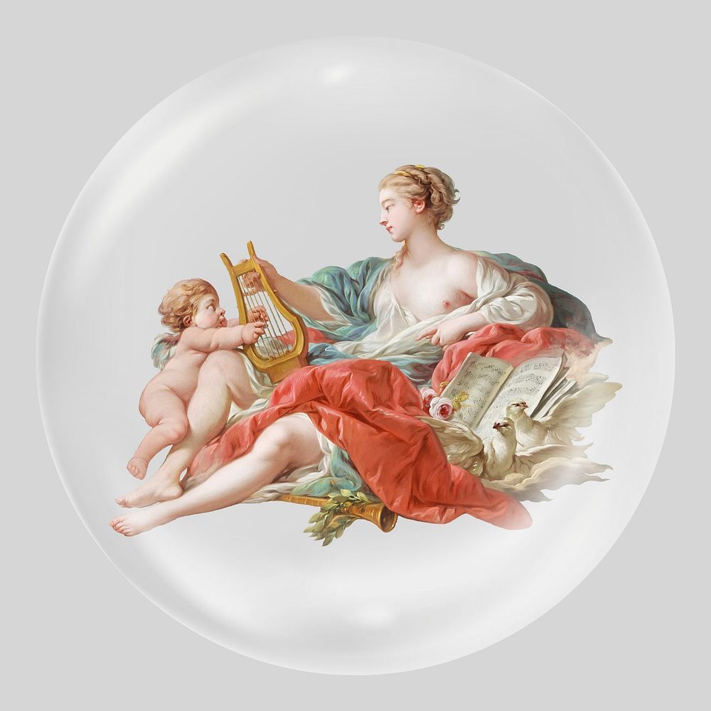 Allegory of Music, Fran&ccedil;ois Boucher's artwork in bubble. Remixed by rawpixel. 