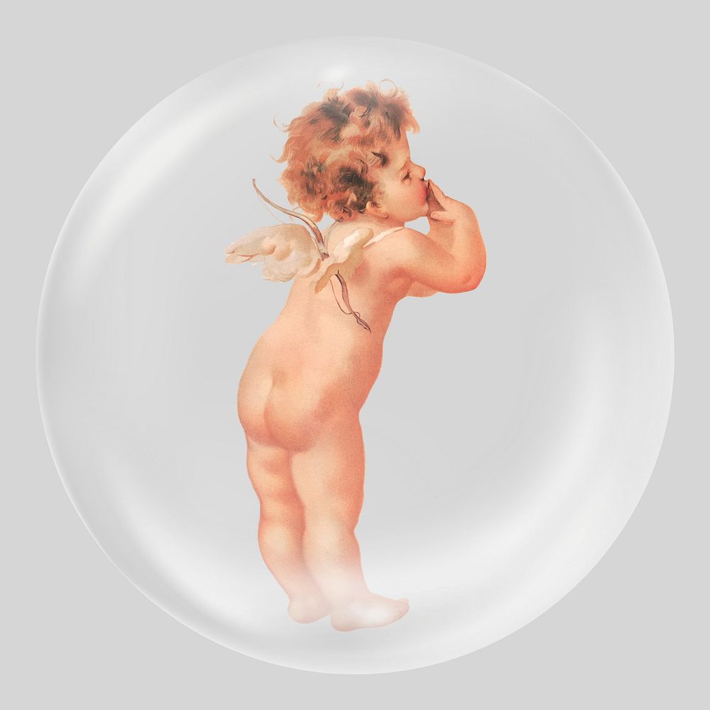 Cherub cupid in bubble, vintage illustration. Remixed by rawpixel.