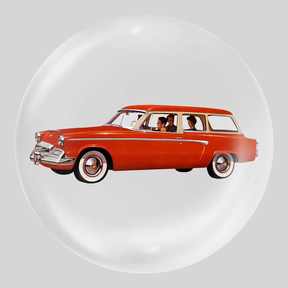Red classic car in bubble. Remixed by rawpixel.