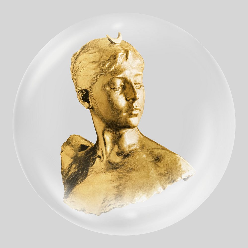 Gold woman sculpture in bubble. Remixed by rawpixel.
