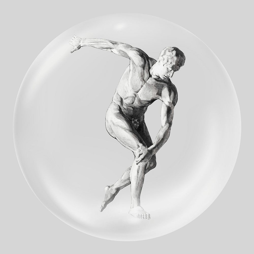 Naked man sculpture in bubble. Remixed by rawpixel.