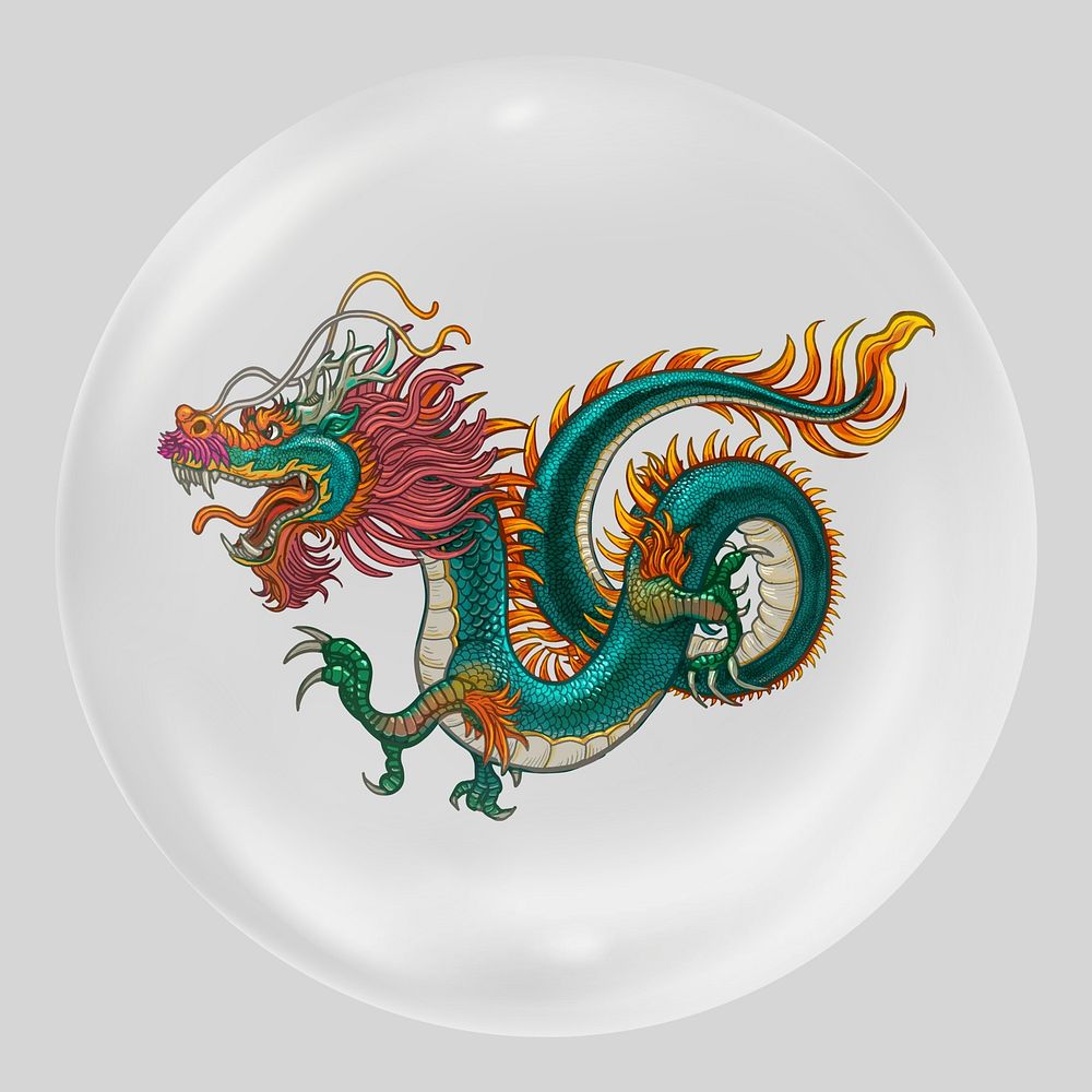 Chinese dragon  in bubble. Remixed by rawpixel.