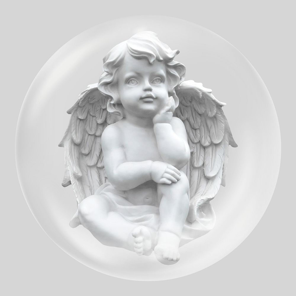 Cherub cupid sculpture in bubble. Remixed by rawpixel.