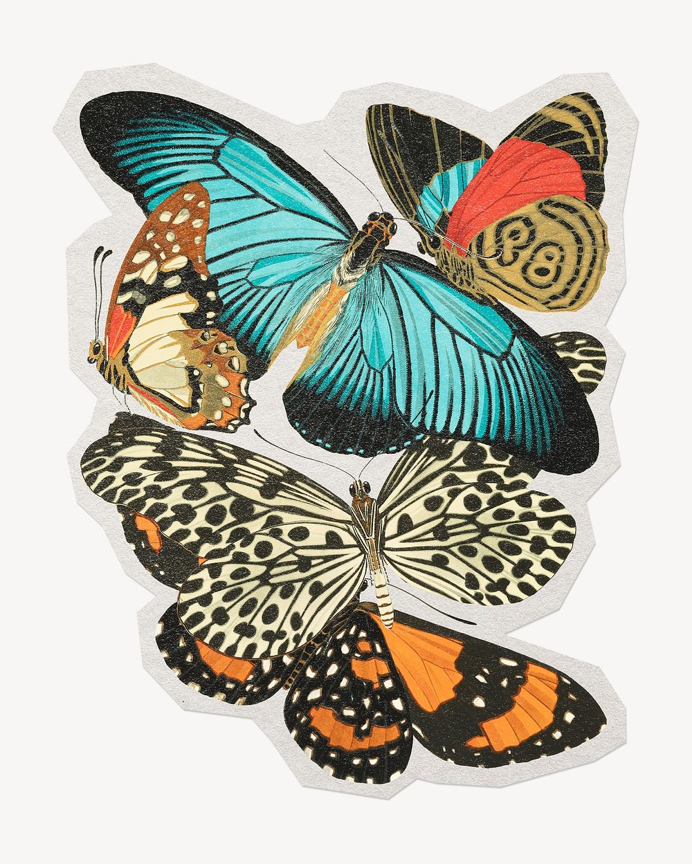Vintage butterflies, insect, paper cut isolated design.