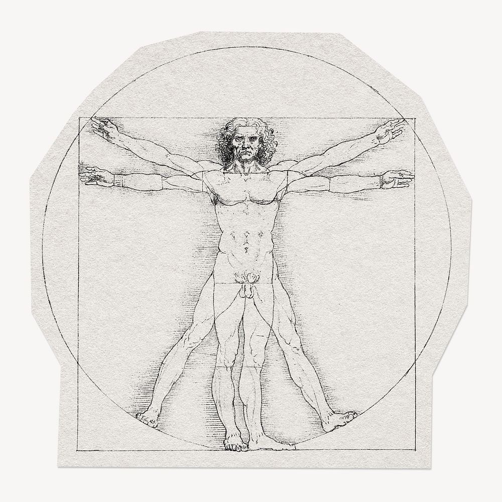Vitruvian man famous drawing, collage element illustration by Leonardo da Vinci, remixed by rawpixel.