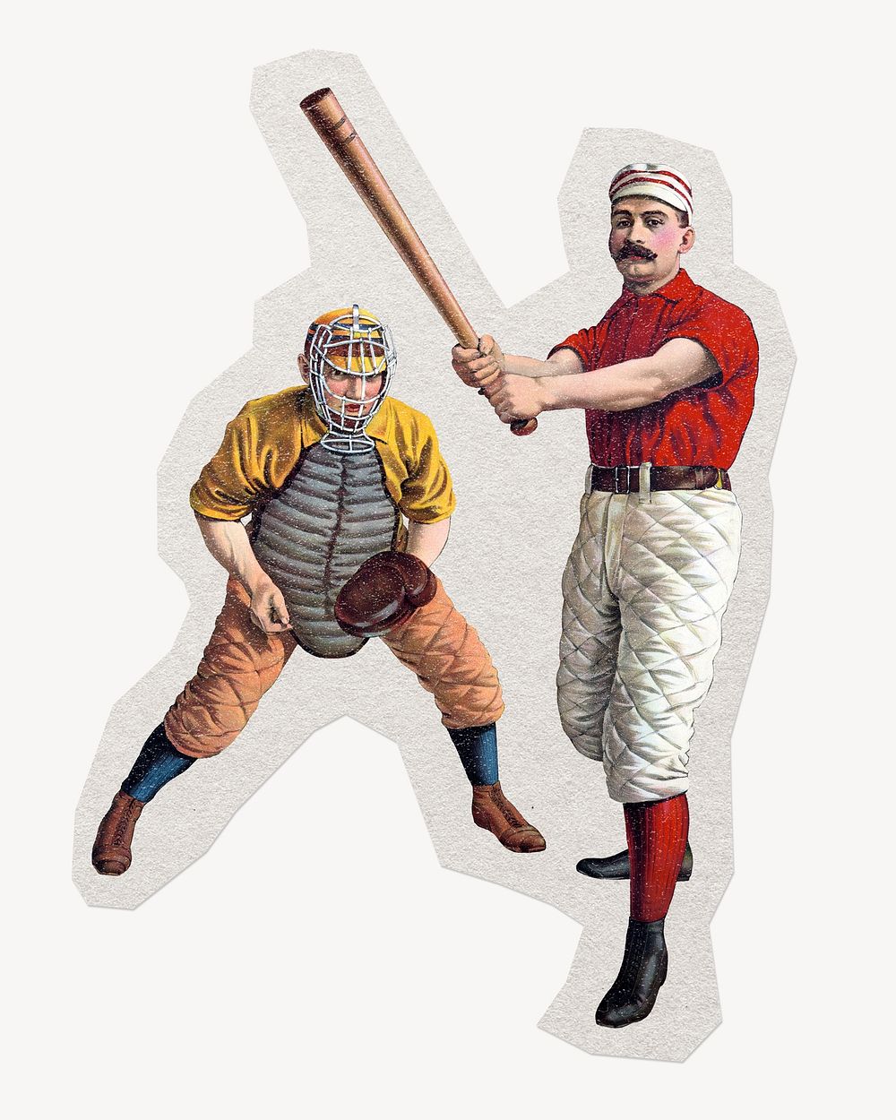 Vintage baseball players, paper collage element, remixed by rawpixel.