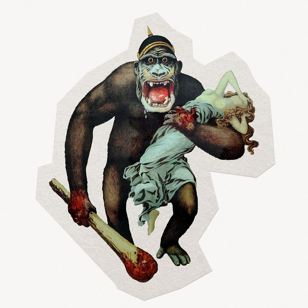 Angry gorilla  paper cut isolated design