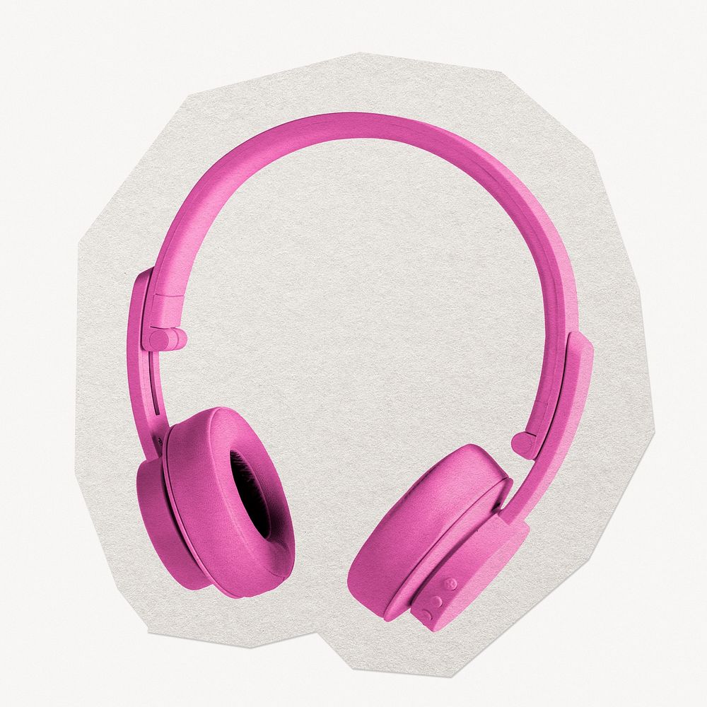 Pink headphones paper cut isolated design