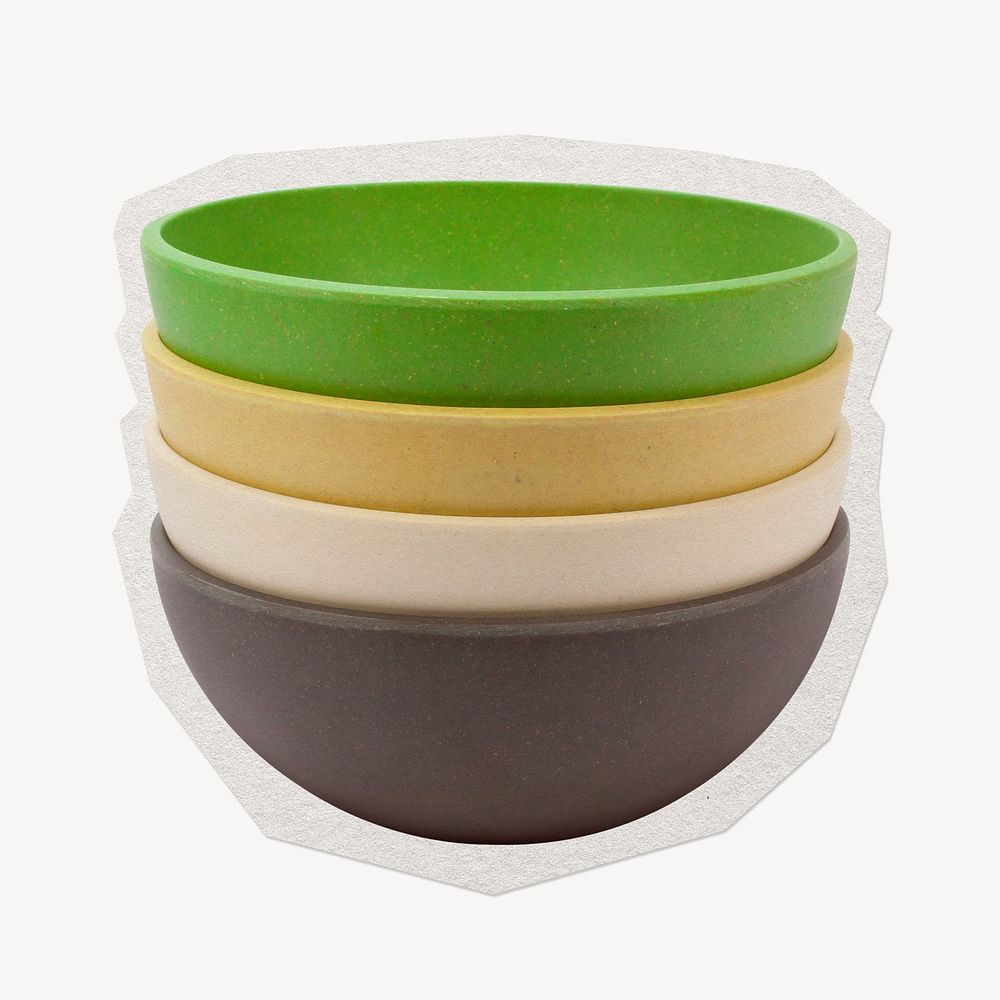 Colorful bowls paper element with white border