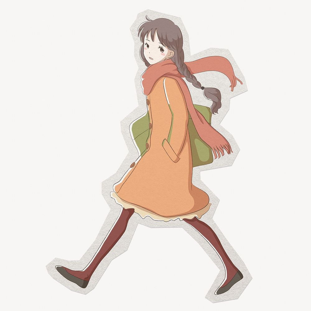 Japanese anime girl paper element with white border