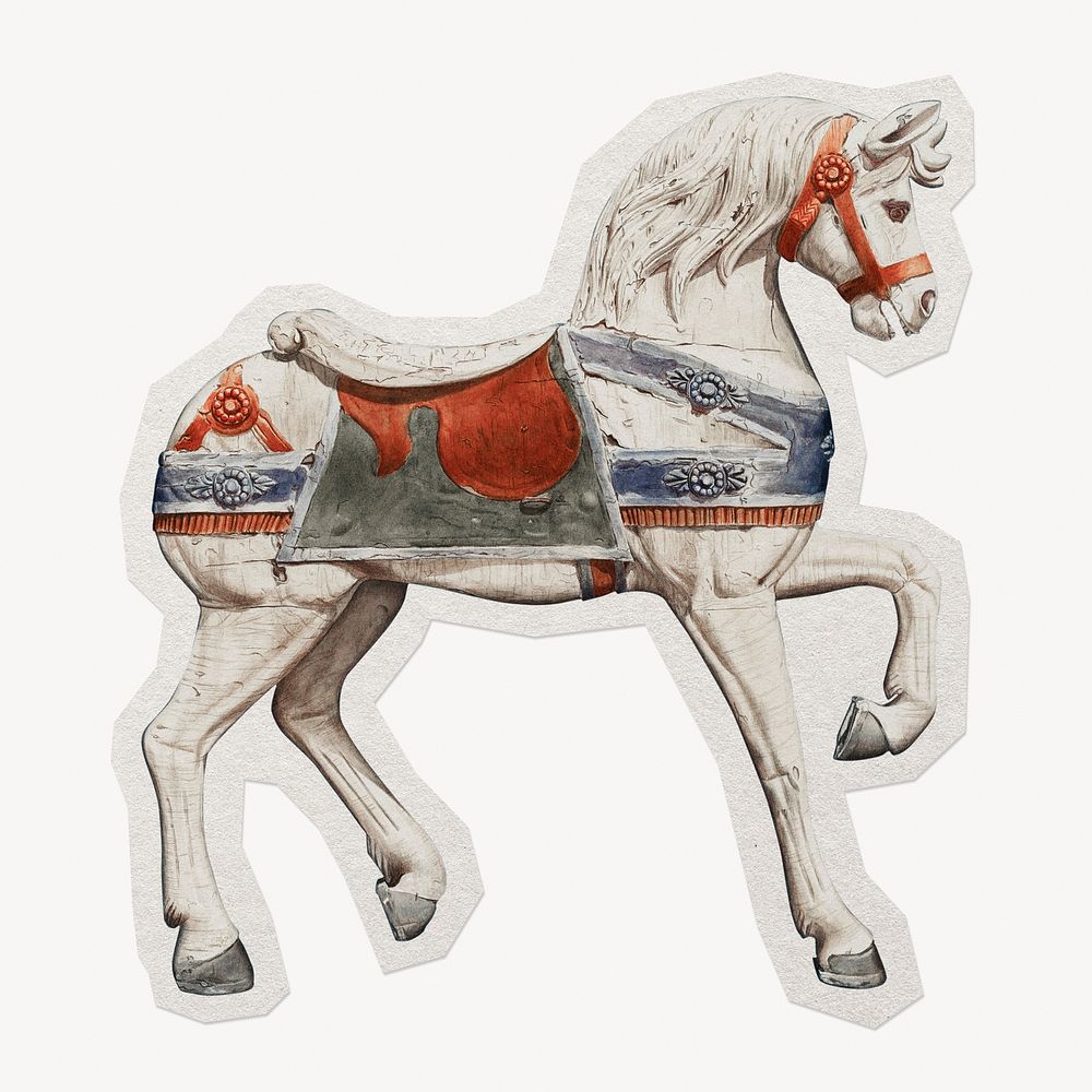 Carousel horse paper element with white border