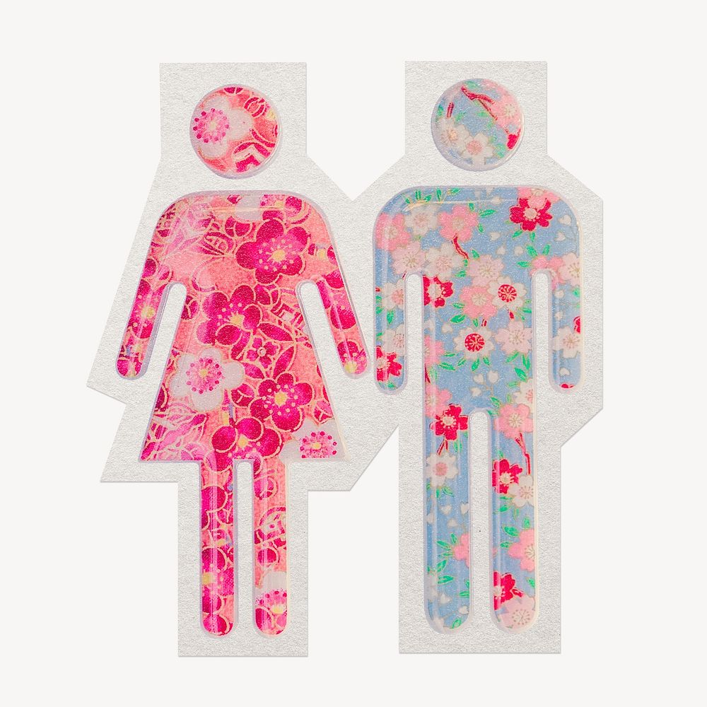 Male female toilet sign  paper element with white border