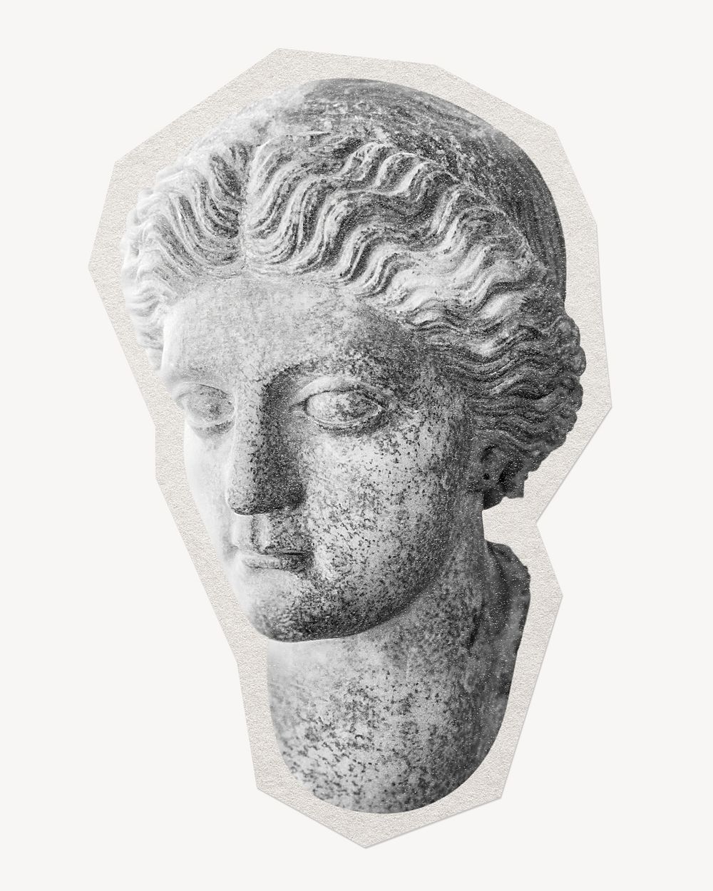 Goddess statue head  paper element with white border