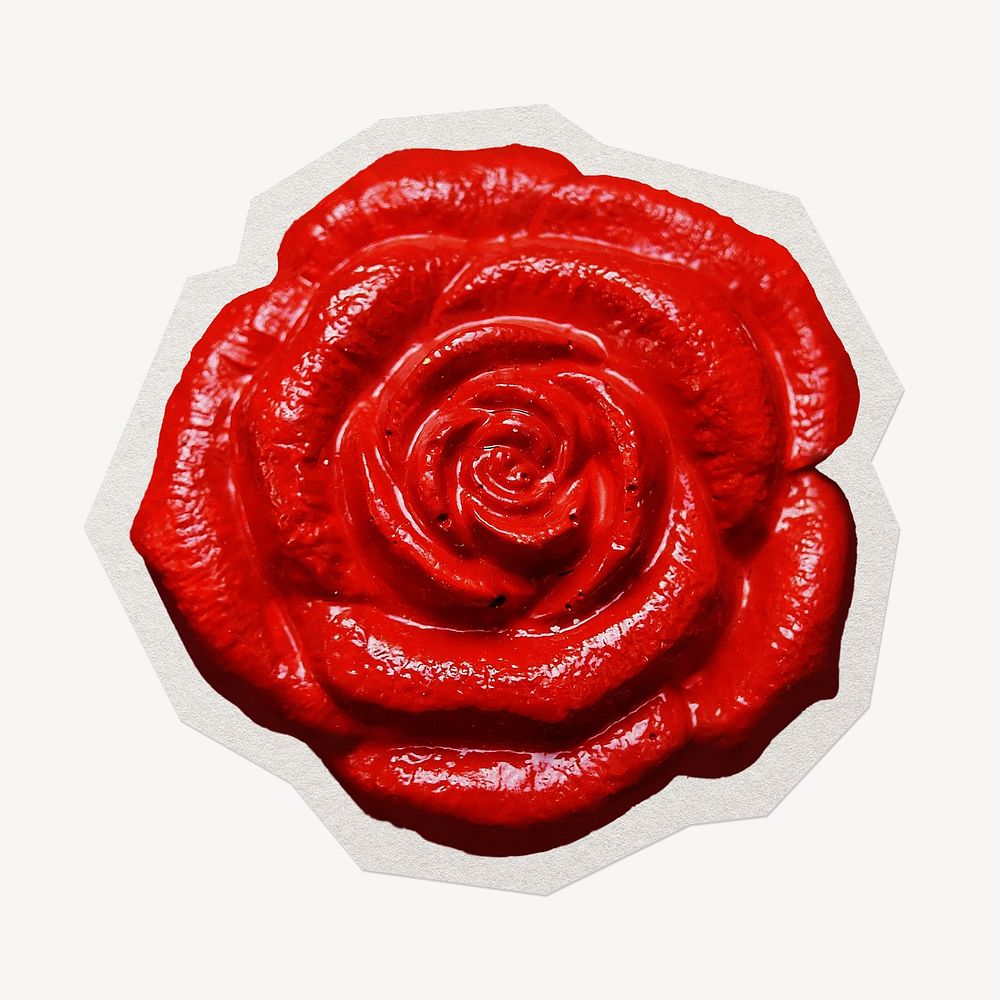 Red rose flower  paper element with white border