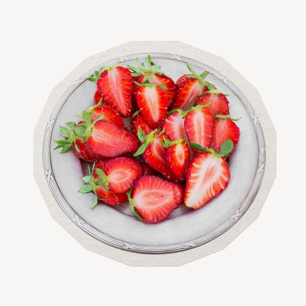 Fresh strawberries  paper element with white border