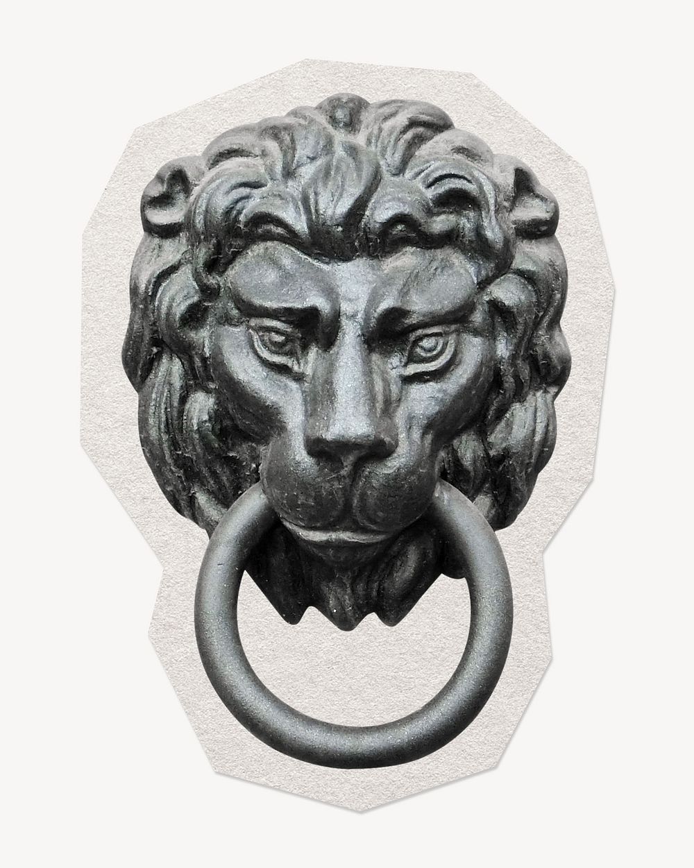 Lion door knocker paper element with white border