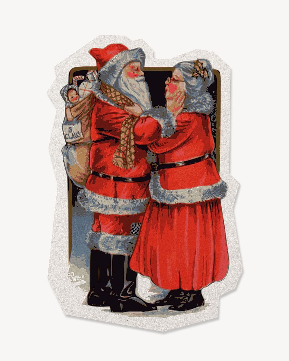 Mrs Claus, Santa Christmas paper element with white border