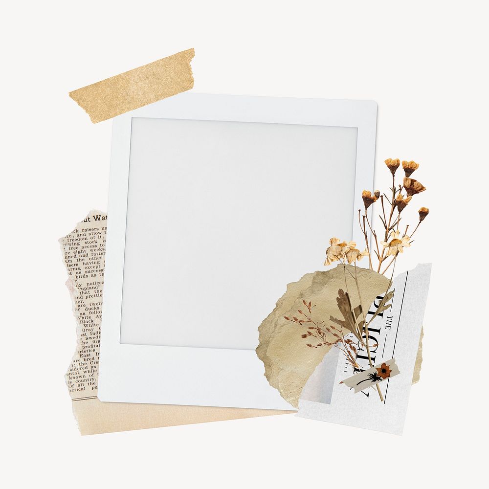 Instant photo film frame, aesthetic paper collage