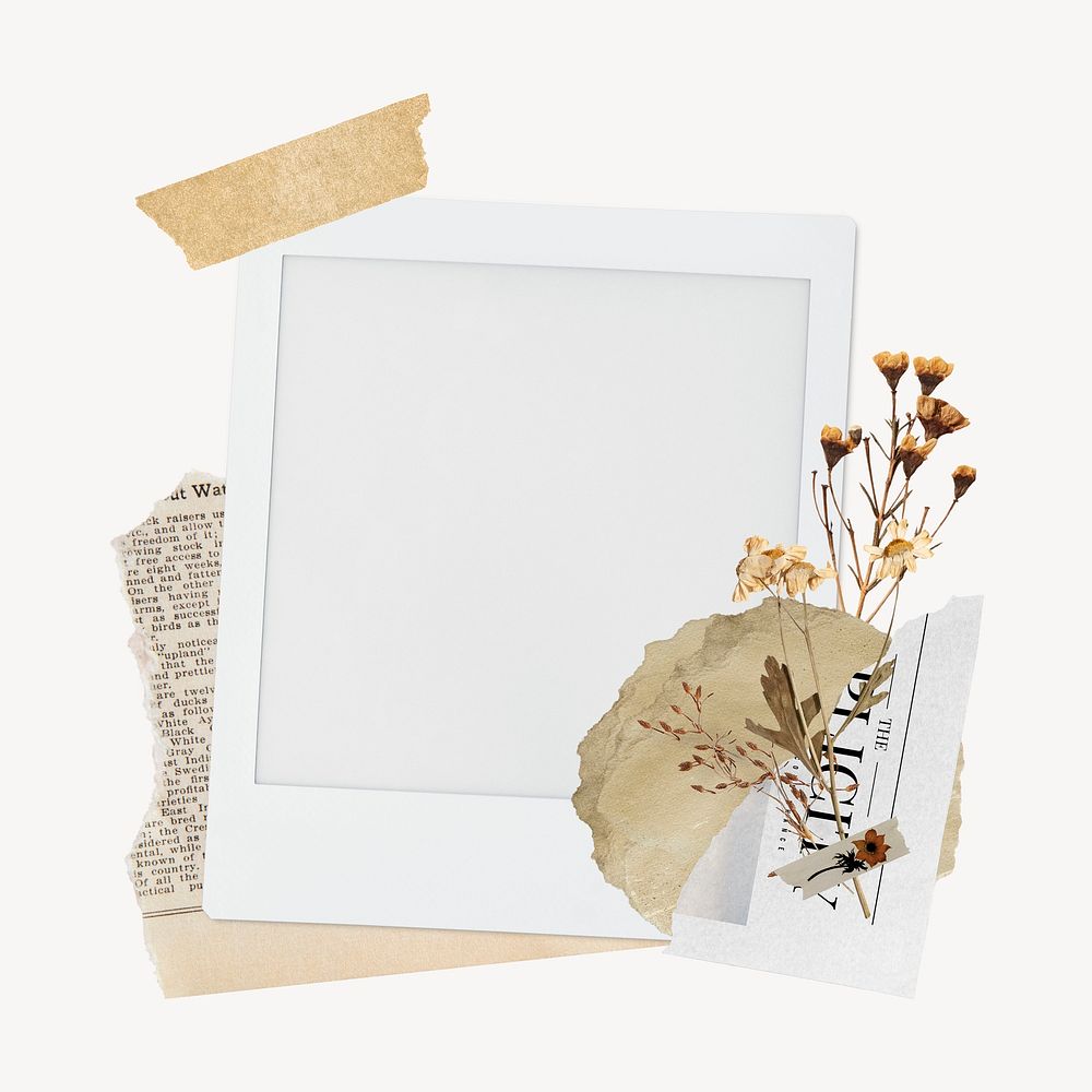 Instant photo frame mockup, aesthetic collage psd