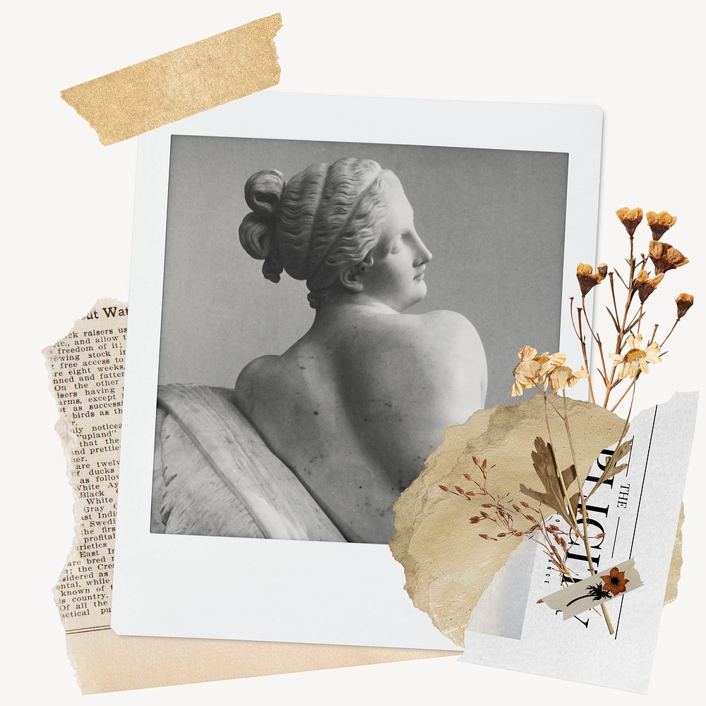Reclining Naiad instant photo mockup, aesthetic dried flower, remixed by rawpixel