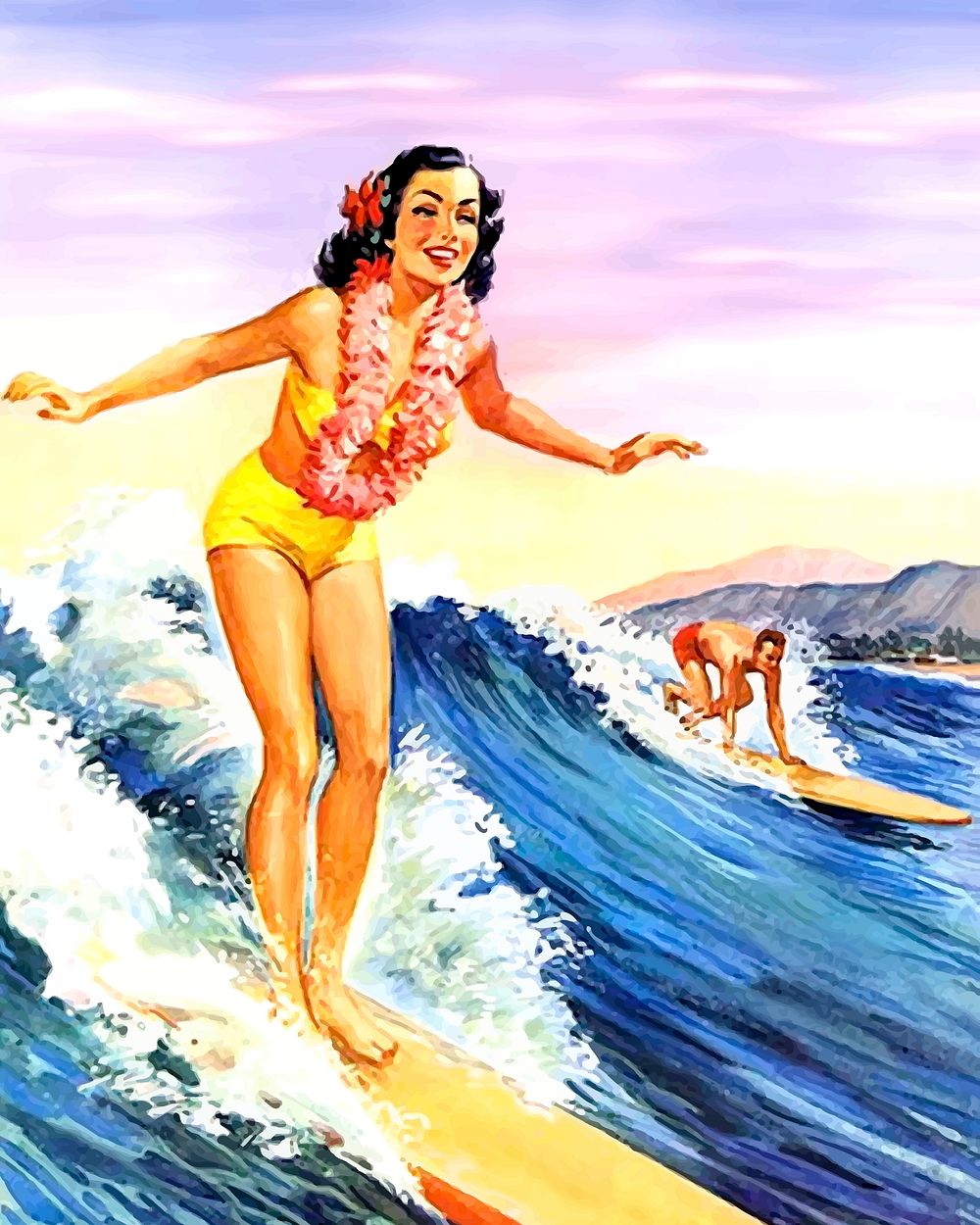 Woman surfing clipart illustration psd. Free public domain CC0 image.