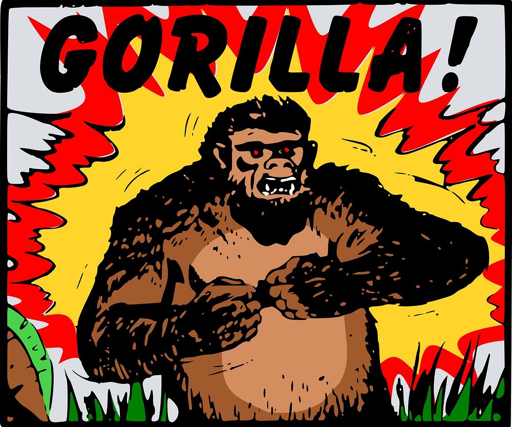 Gorilla illustration. Free public domain CC0 image.