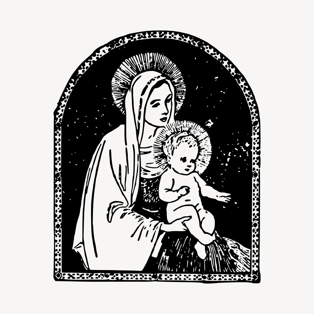Virgin Mary and Child illustration. Free public domain CC0 image.