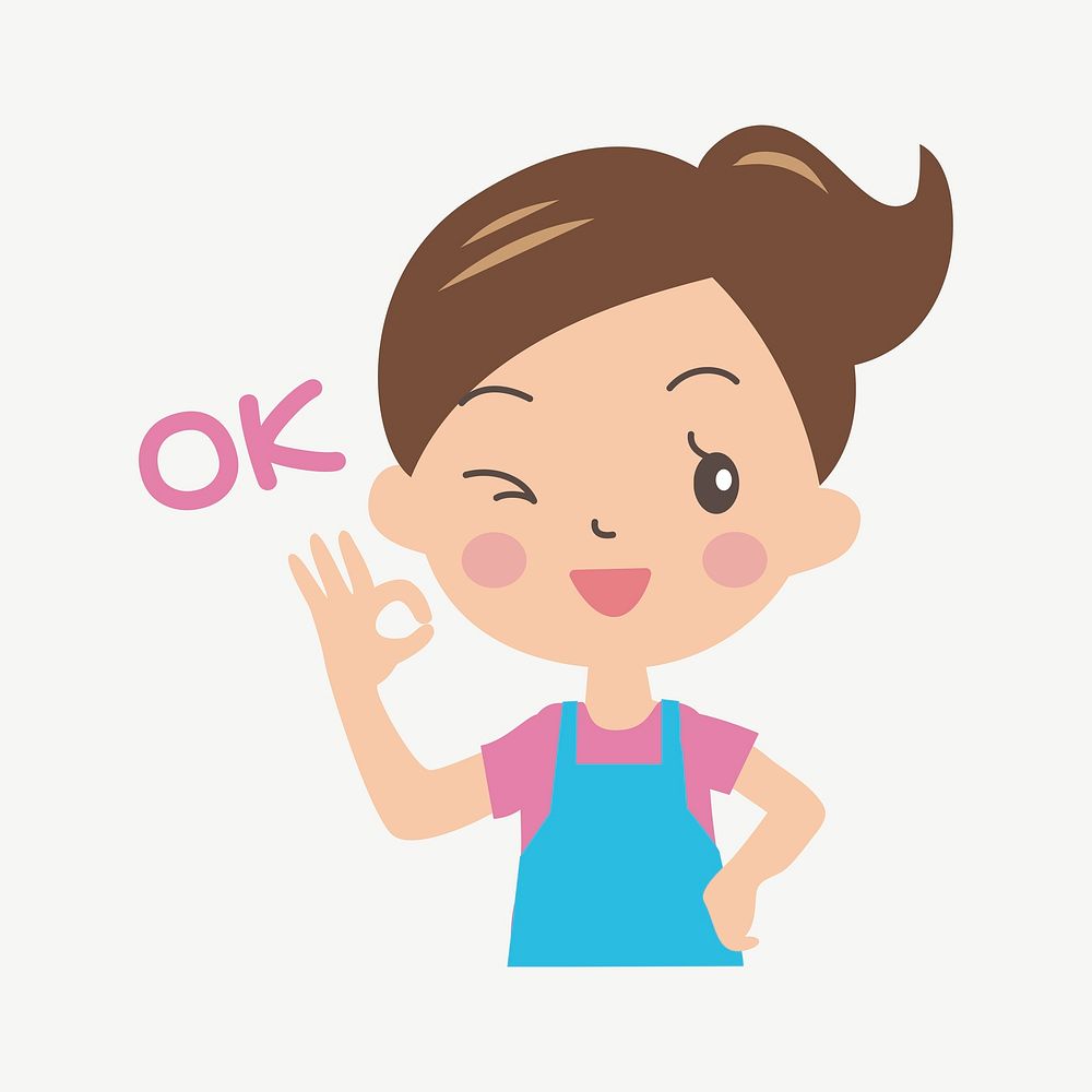 Girl OK gesture cartoon illustration | Free PSD - rawpixel