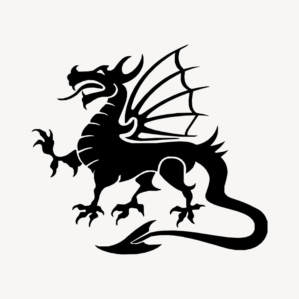 Silhouette dragon clipart illustration vector. Free public domain CC0 image.