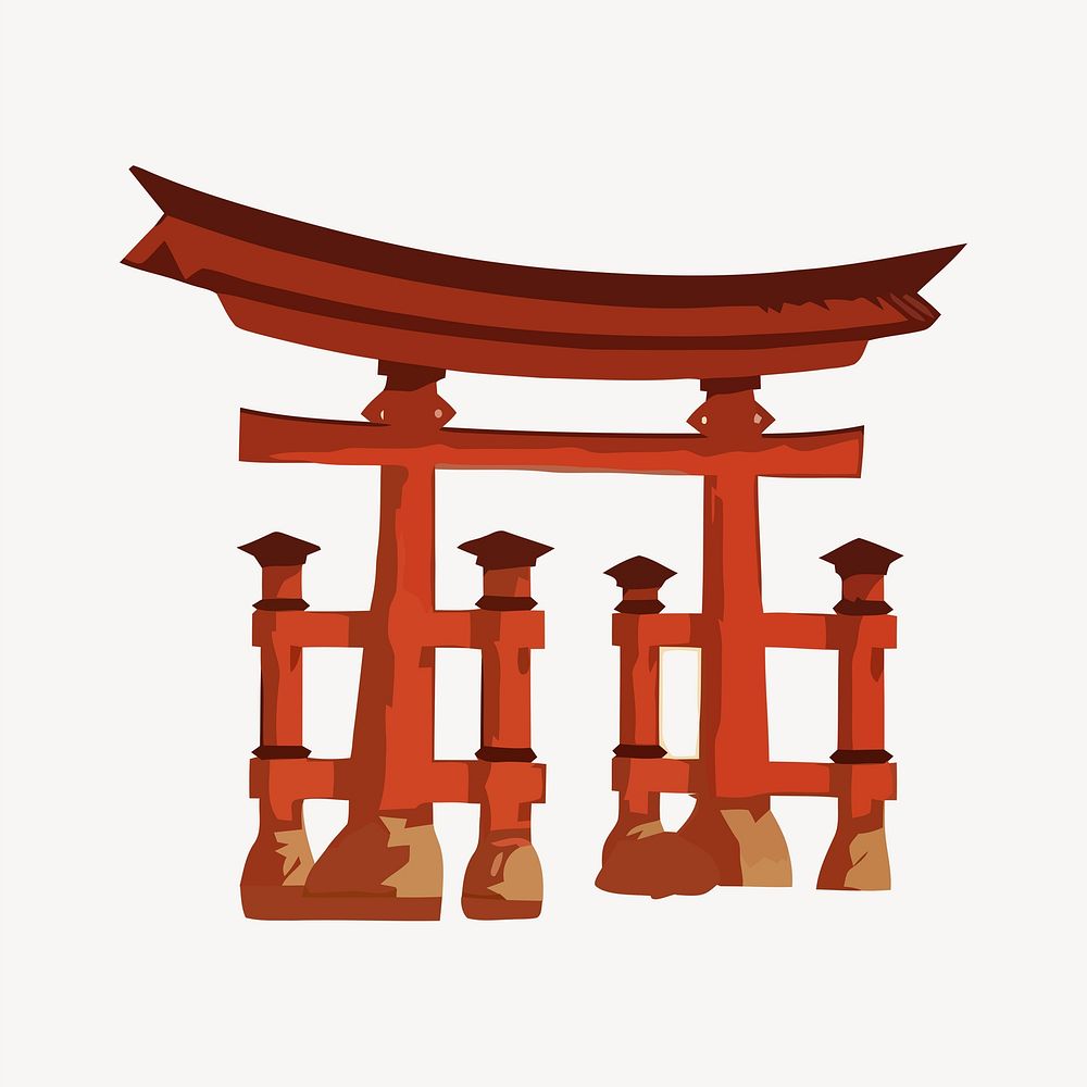 Japanese Torii gate illustration. Free public domain CC0 image.