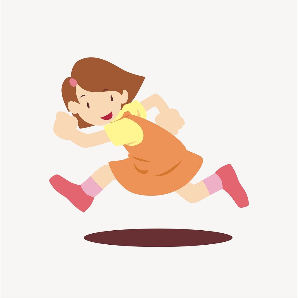 Little girl running illustration. Free public domain CC0 image.