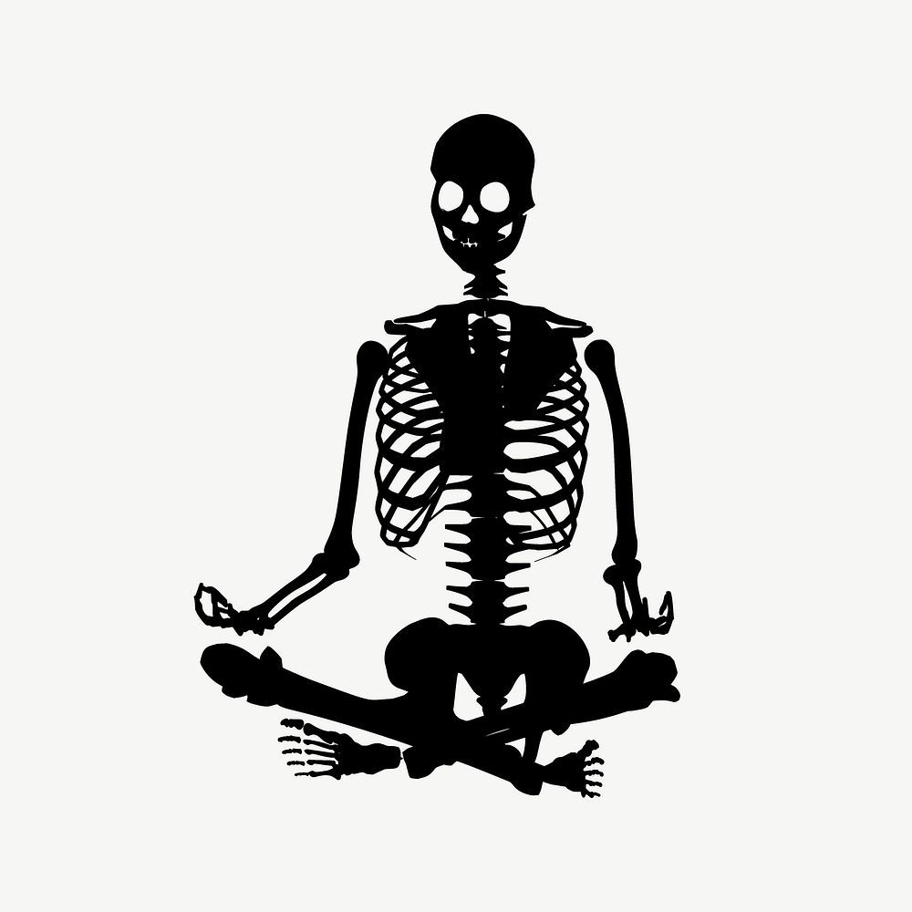 Meditating skeleton clipart illustration psd. Free public domain CC0 image.