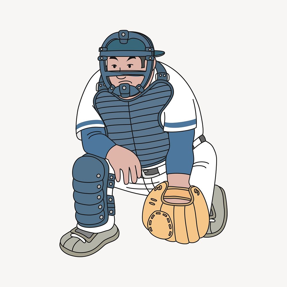 Baseball catcher illustration. Free public domain CC0 image.