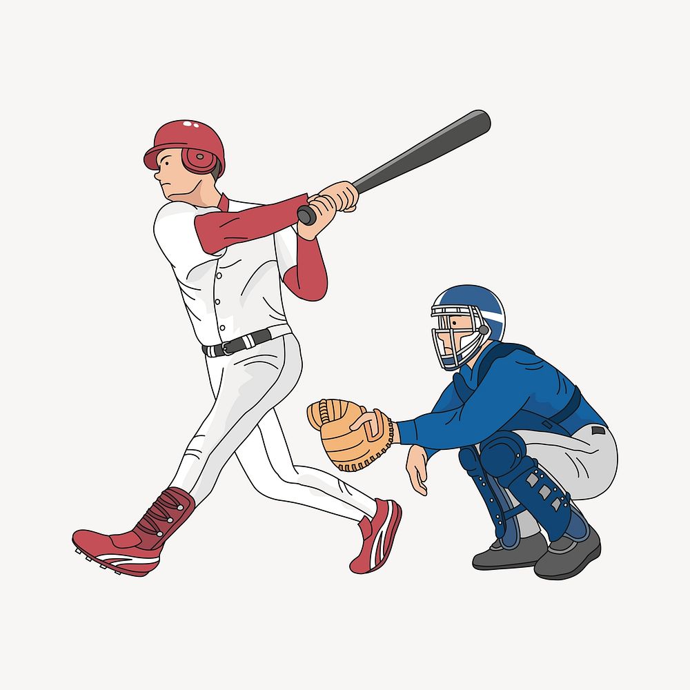 Baseball players illustration. Free public domain CC0 image.