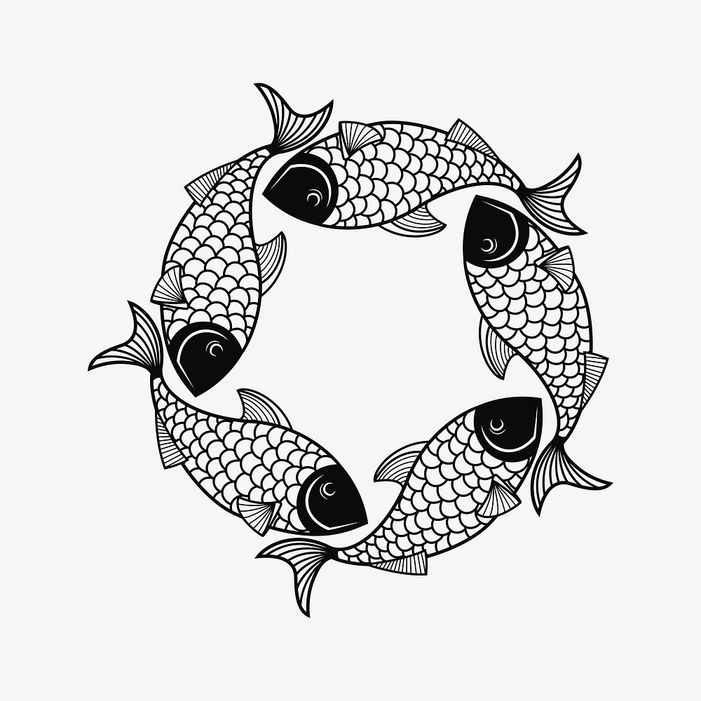 Fish in circle illustration. Free public domain CC0 image.