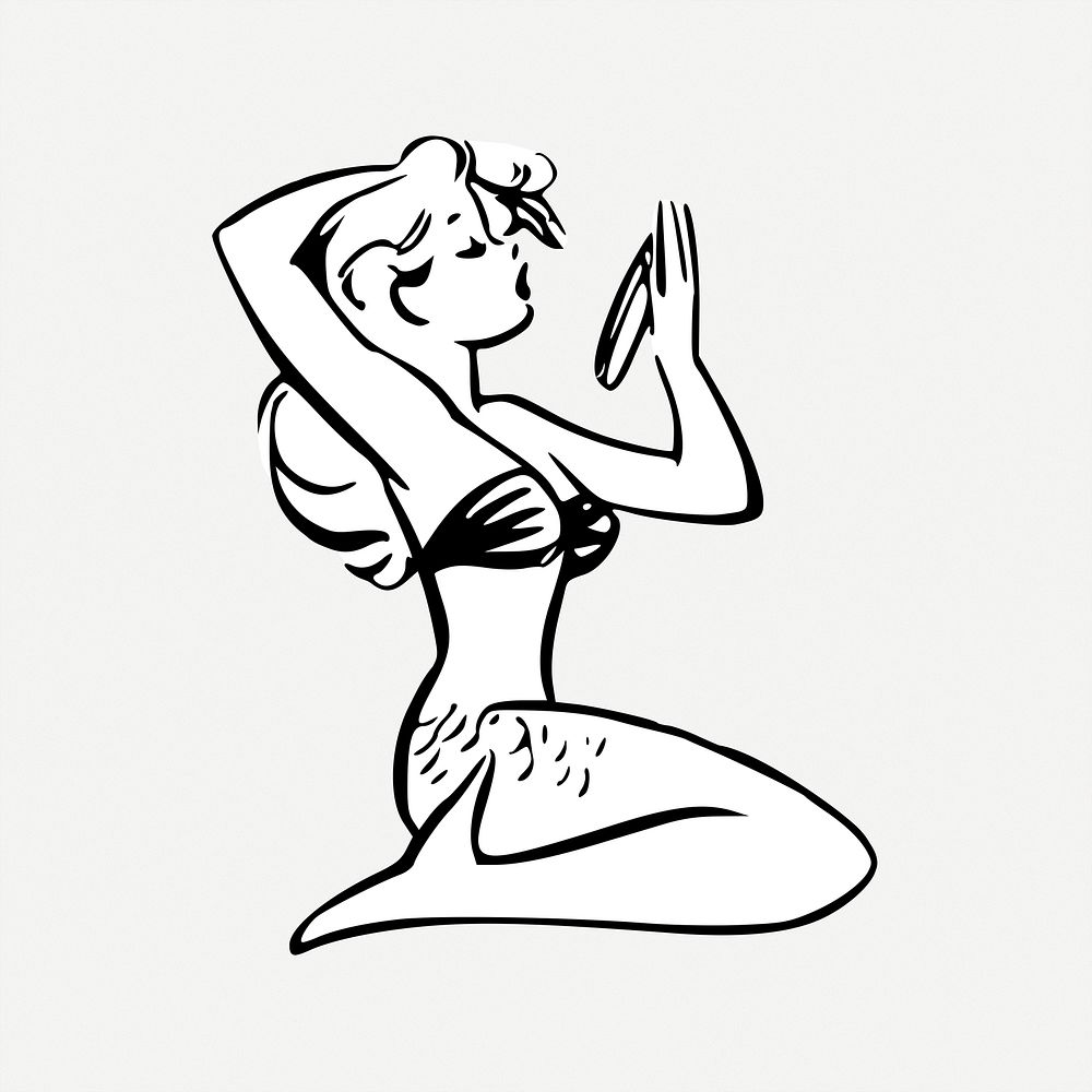 Mermaid illustration psd. Free public domain CC0 image.