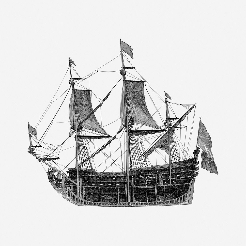 Vintage ship illustration. Free public domain CC0 image.
