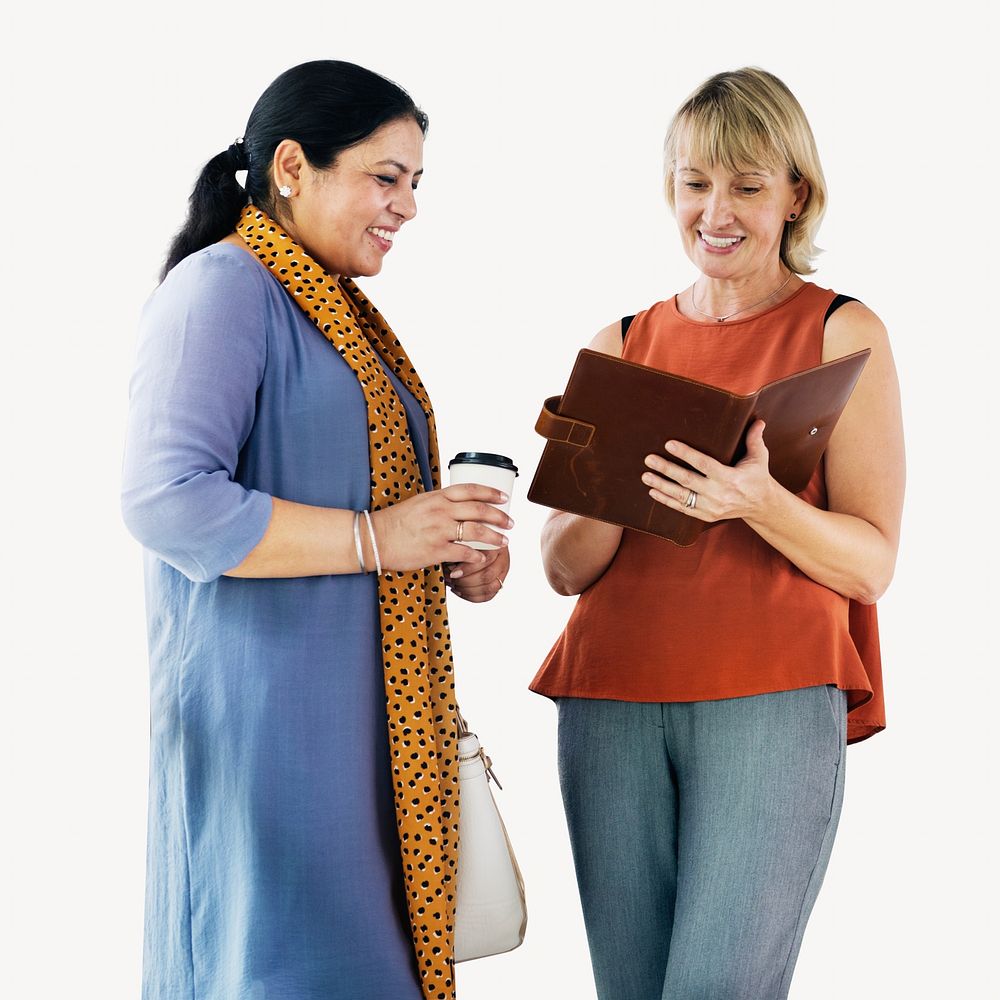 Businesswomen discussing work, isolated image