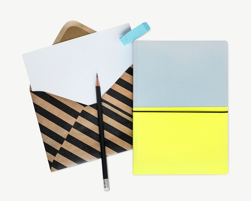 Stripe envelope & notebook collage element psd