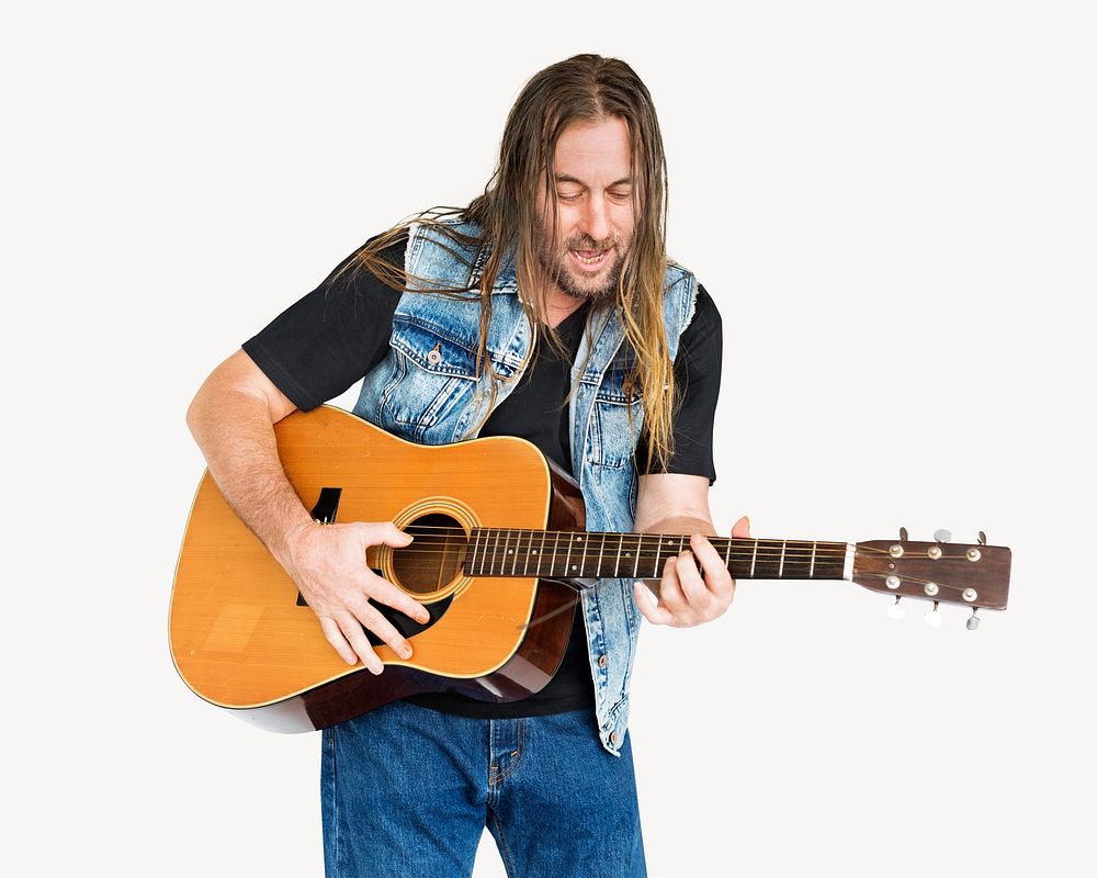 Man playing guitar, isolated image