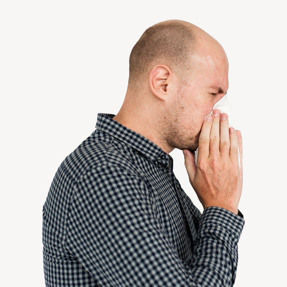 Man blowing nose isolated image