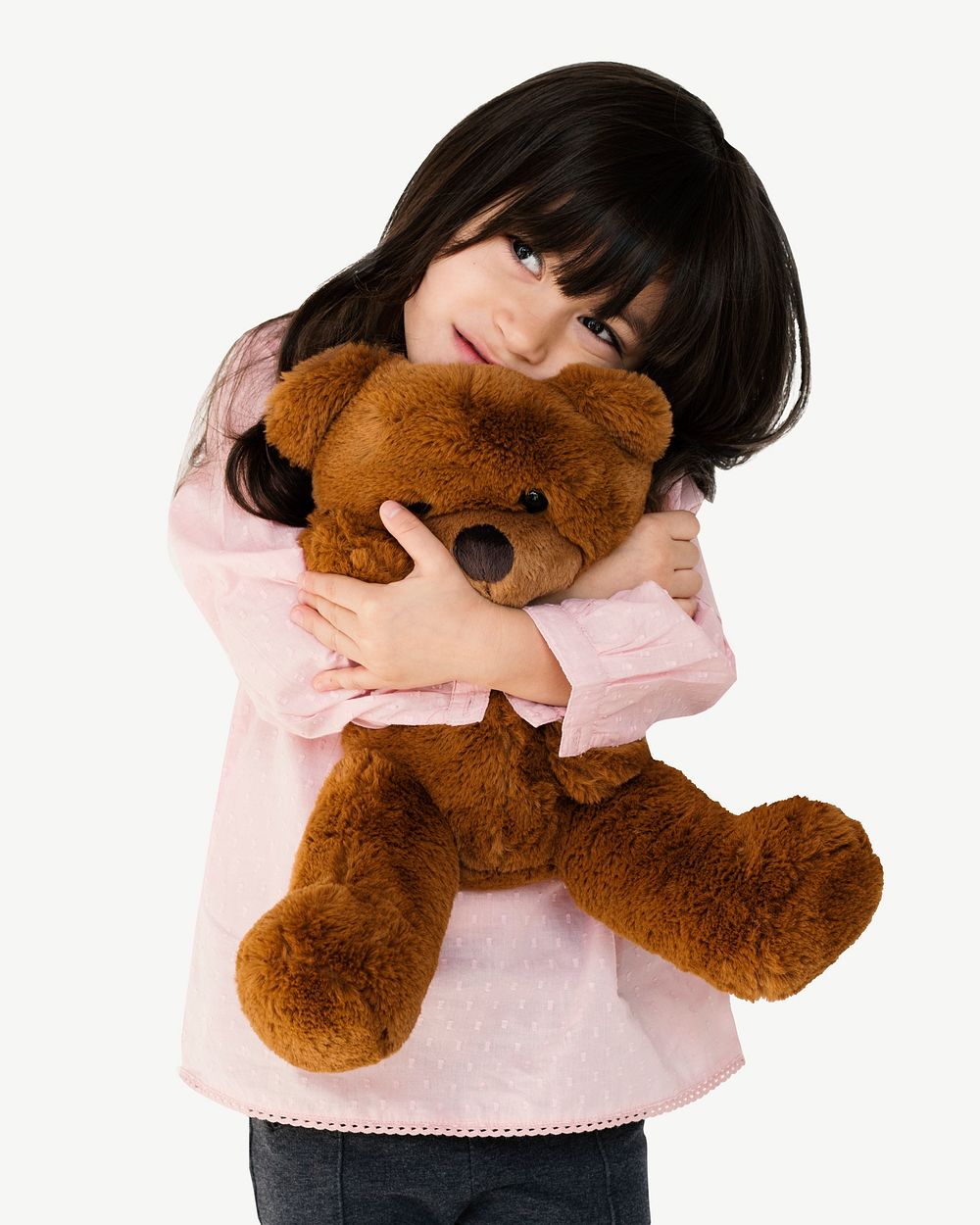 Girl holding teddy bear collage element psd