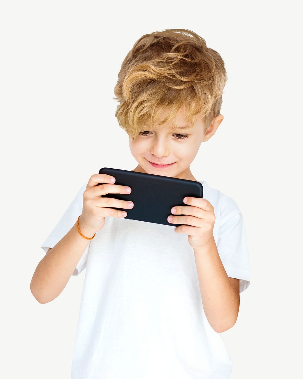 Boy playing phone collage element psd
