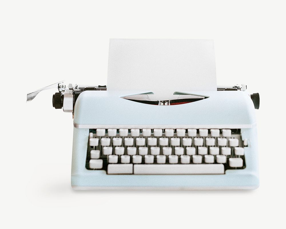 Retro light blue pastel typewriter collage element psd