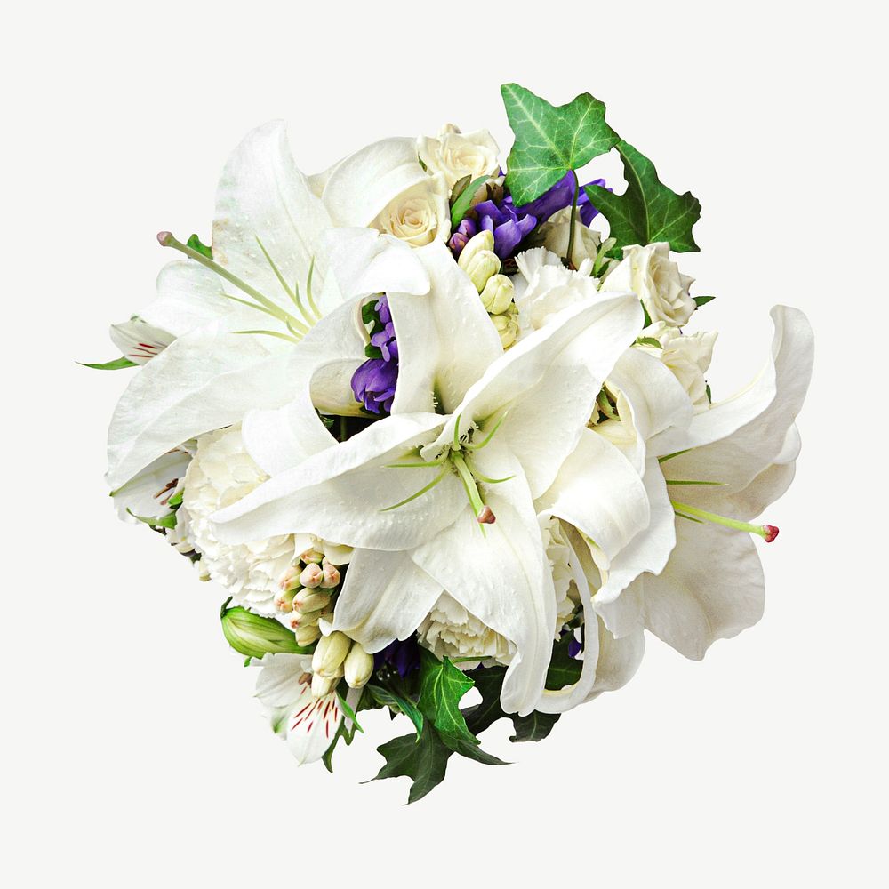 White flower bouquet collage element isolated image psd